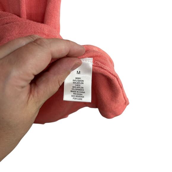 Romantic Lace Sleeve Top Roz & Ali Coral Feminine Modern Vintage M - Picture 6 of 7